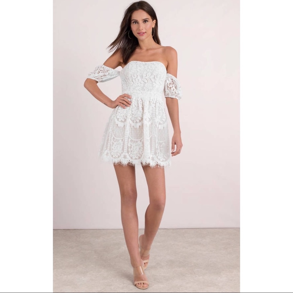 Tobi Ali White Lace Off The Shoulder Skater Dress
